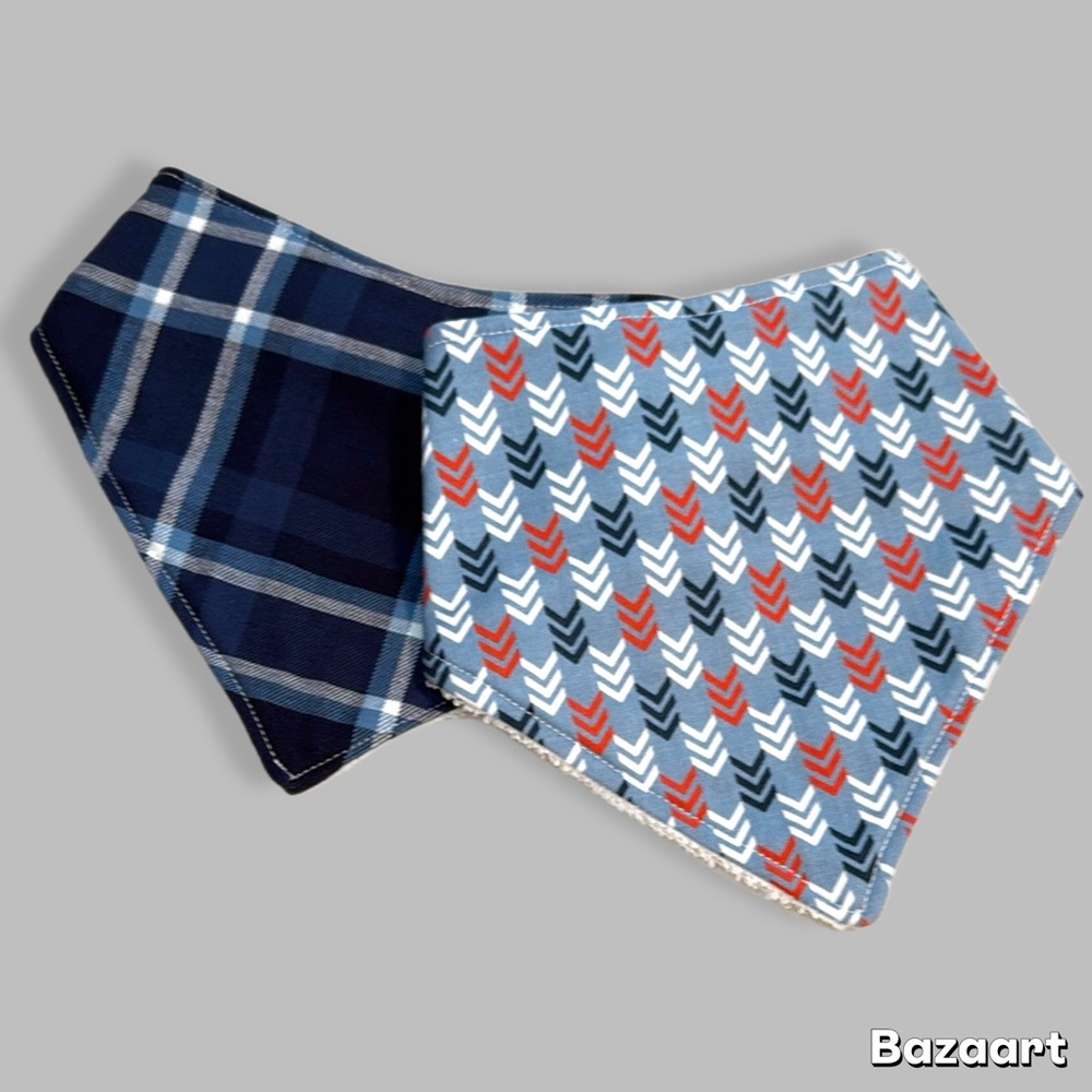 Handmade pair of bandana drool bibs reversible